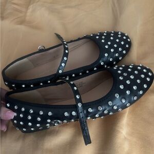 Black Studded Mary Jane Flats